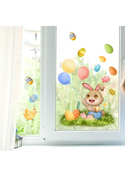 CT039-YW Stili 30*60CM Tavşan Balon Yumurta Paskalya Karikatür Duvar Sticker Oturma Odası Yatak Odası Çalışma Restoran Pencere Odası Dekoratif Duvar Sticker (Yurt Dışından) fiyatları