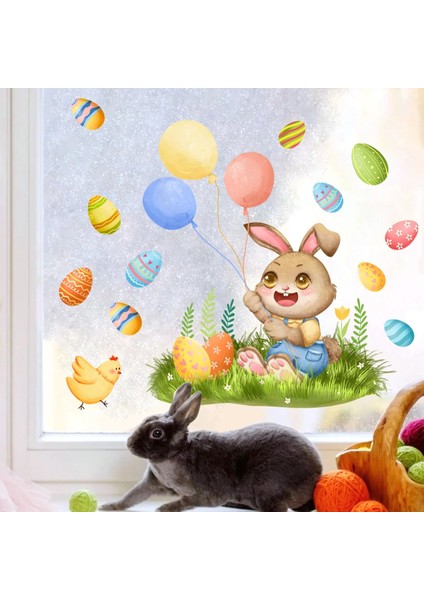CT039-YW Stili 30*60CM Tavşan Balon Yumurta Paskalya Karikatür Duvar Sticker Oturma Odası Yatak Odası Çalışma Restoran Pencere Odası Dekoratif Duvar Sticker (Yurt Dışından) fırsatları