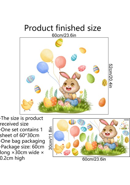 CT039-YW Stili 30*60CM Tavşan Balon Yumurta Paskalya Karikatür Duvar Sticker Oturma Odası Yatak Odası Çalışma Restoran Pencere Odası Dekoratif Duvar Sticker (Yurt Dışından) indirimleri
