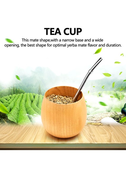 Ahşap Yerba Mate Çay Seti El Yapımı Doğal Ahşap Kahve Su Mate Kaşıklı Bardak Bombilla Fırça 200 ml (Işık) (Yurt Dışından)