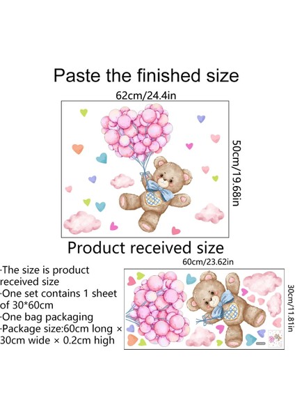 MS1636-YY Tarzı 30*60CM Karikatür Hayvan Ayı Balon Aşk Duvar Sticker Çocuk Odası Oturma Odası Yatak Odası Restoran Dekorasyon Duvar Sticker (Yurt Dışından)