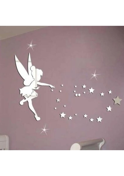 Gümüş Tarzı Peri Duvar Aynası Akrilik Aynalı Dekoratif Tinker Bell Duvar Çıkartmaları Ev Dekorasyon (Yurt Dışından)