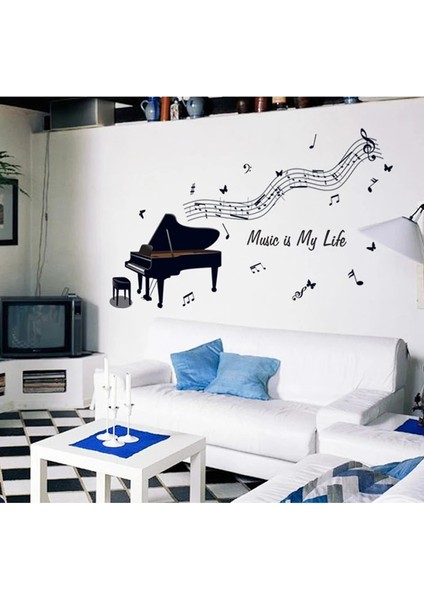 Siyah Stil Büyük Siyah Piyano Nota Duvar Sticker Çocuk Odası Uygulama Odası Süslemeleri Çıkartmalar Çıkarılabilir Vinil Dekoratif Sınıf (Yurt Dışından) fiyatları