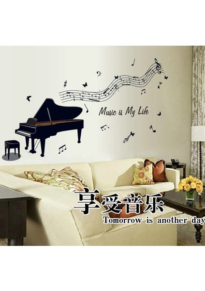 Siyah Stil Büyük Siyah Piyano Nota Duvar Sticker Çocuk Odası Uygulama Odası Süslemeleri Çıkartmalar Çıkarılabilir Vinil Dekoratif Sınıf (Yurt Dışından) modelleri
