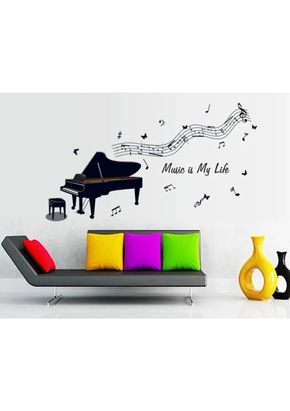 Siyah Stil Büyük Siyah Piyano Nota Duvar Sticker Çocuk Odası Uygulama Odası Süslemeleri Çıkartmalar Çıkarılabilir Vinil Dekoratif Sınıf (Yurt Dışından) fırsatları