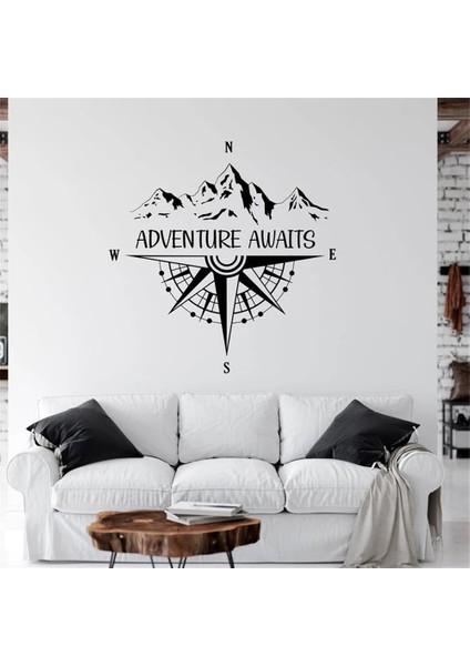 Gri Tarzı 42X43CM Macera Bekliyor Duvar Çıkartması Dağ Pusula ile Seyahat Sanat Denizcilik Ev Dekor Odası Yatak Odası Duvar Sticker Çıkarılabilir Duvar (Yurt Dışından) fiyatları