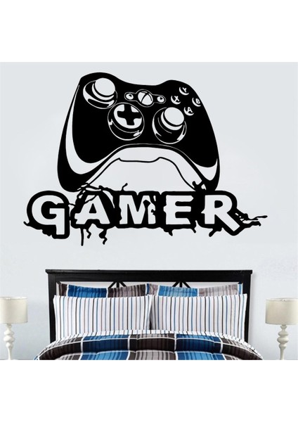 Beyaz Stil 56CMGENIŞLIKX40CMYÜKSEKLIK Büyük Graffiti Video Oyunu Joystick Duvar Çıkartması Oyun Odası Oyun Bölgesi Xbox Oyun Duvar Sticker Yatak Odası Vinil Ev Dekor (Yurt Dışından) modelleri