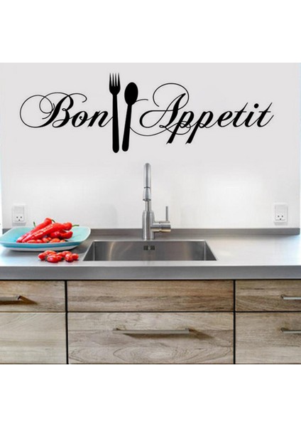 Kahverengi Tarzı 18CMX58CM Harfler Bon Appetit Mutfak Duvar Sticker Yemek Odası Ev Dekor Kendinden Yapışkanlı Oturma Odası Dekorasyon Ev Dekor Sanatsal Fresk (Yurt Dışından) fırsatları