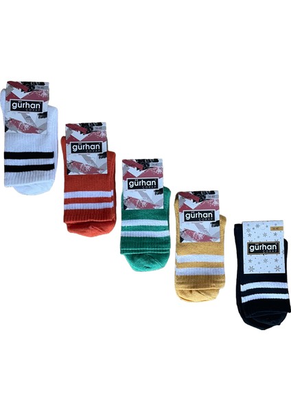 Çorap 5 Çift Renkli Çizgili Kolej Çorap Pamuklu