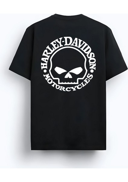 Unisex Oversize Bisiklet Yaka Baskılı Kısa Kollu Siyah Tişört