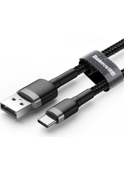 Type-C Cafule Hızlı Şarj Kablosu USB 3A 1 m - Gri Siyah - CATKLF-BG1