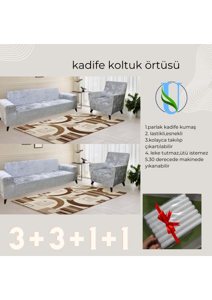 Uy Style Kadife Koltuk, Kanepe, Çekyat Örtüsü , Koltuk Kılıfı 3+3+1+1 Takım