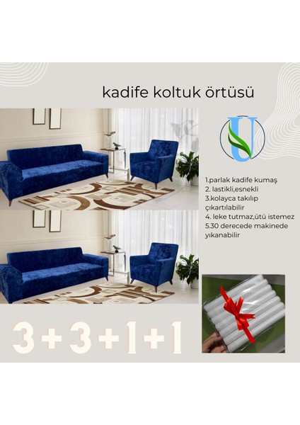 Uy Style Kadife Koltuk, Kanepe, Çekyat Örtüsü , Koltuk Kılıfı 3+3+1+1 Takım