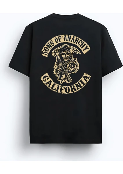 Alex Rosen Unisex Oversize Bisiklet Yaka Sons Of Anarchy Baskılı Kısa Kollu Siyah Tişört