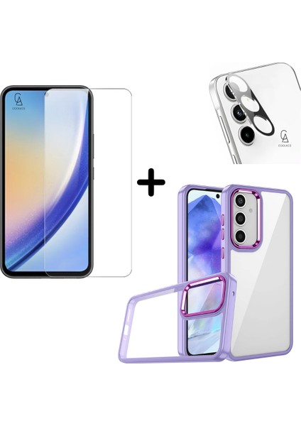 Samsung Galaxy A55 5g Uyumlu Pastel Renk Telefon Kılıfı Temperli Cam Ekran ve Kamera Koruyucu