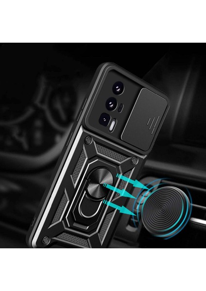 Xiaomi Poco F5 Pro ile Uyumlu Kılıf Magnetik Standlı Kamera Korumalı Sürgülü Kapak modelleri