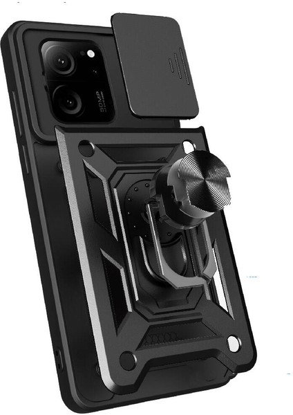 Xiaomi Mi 13T ile Uyumlu Kılıf Magnetik Standlı Kamera Korumalı Sürgülü Kapak