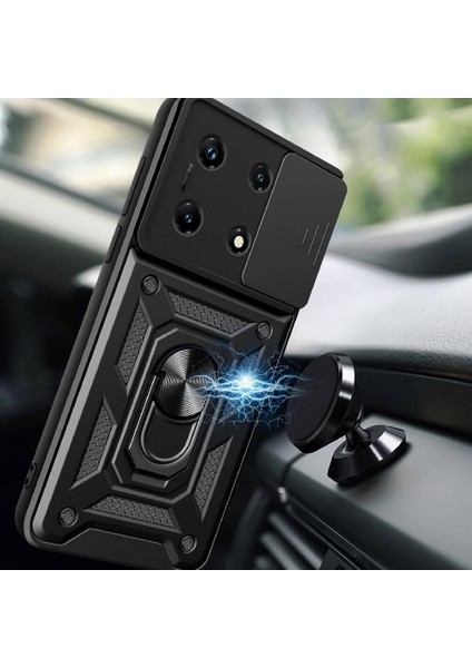 Infinix Note 30 Pro ile Uyumlu Kılıf Magnetik Standlı Kamera Korumalı Sürgülü Kapak