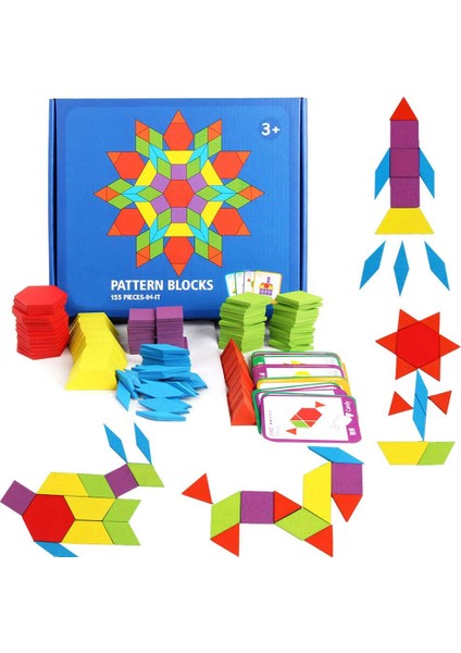 155 Parça Ahşap Desen Yapı Taşı Seti Geometrik Şekil Bulmaca Anaokulu Klasik Eğitici Montessori Tangram Çocuk Oyuncak (Yurt Dışından)