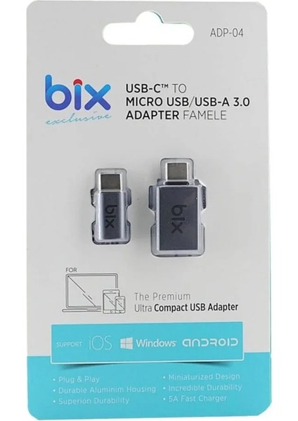 ADP-04 Type-C to Micro USB ve USB-A 3.0 Çevirici Dönüştürücü Adaptör