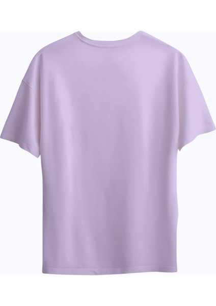 Oversize Bisiklet Yaka Bugs Bunny Baskılı Kısa Kollu Mor T-Shirt