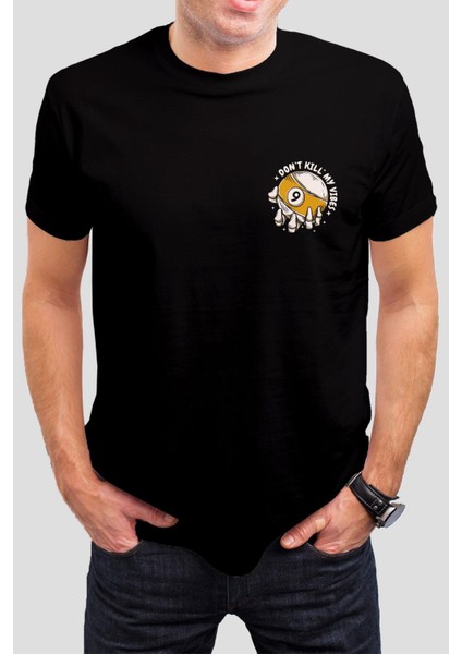 Bilardo Topu Baskılı Siyah Unisex Tişört C370