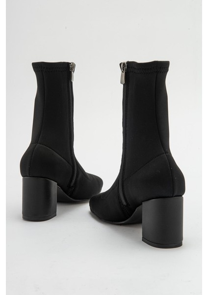LOUR Siyah Topuklu Fermuarlı Strech Kadın Bot