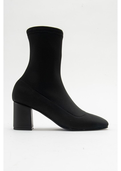 LOUR Siyah Topuklu Fermuarlı Strech Kadın Bot