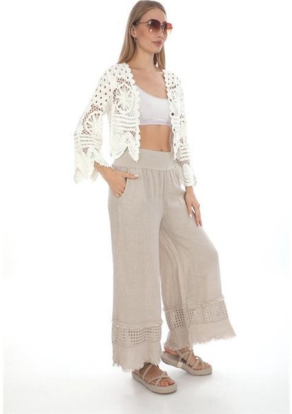 Italyan Fisto Detaylı Keten Pantolon