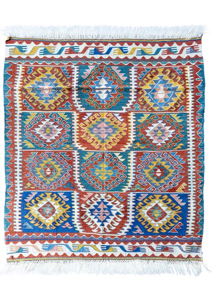 Mimoza Etnik Desenli El Dokuma Yün Kavak Kilim 111X125 cm