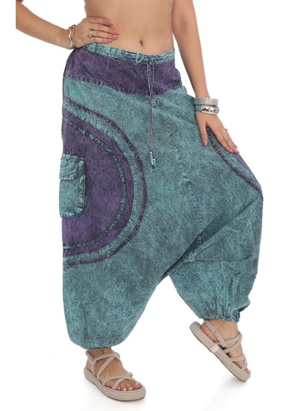 Hint Otantik Yıkamalı Taşlanmış Patchwork Şalvar Pantolon