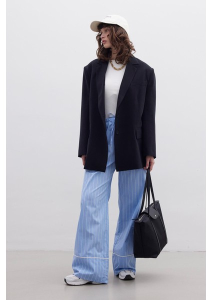 Çizgili Rahat Pantolon Mavi modelleri