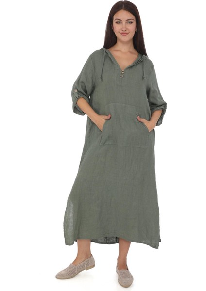 Bohomiyan Italyan Cepli Şapkalı Keten Elbise fiyatları