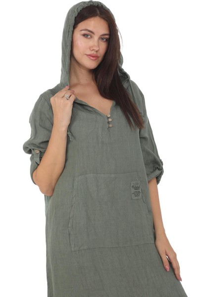 Bohomiyan Italyan Cepli Şapkalı Keten Elbise modelleri