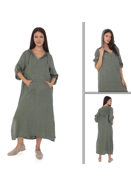 Bohomiyan Italyan Cepli Şapkalı Keten Elbise indirimleri