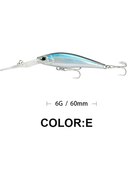E Tarzı 6 cm 6g Balıkçılık Cazibesi Uzun Dudak Minnow Wobbler Cazibesi Derin Dalış Yüzen Jerkbait Swimbait Yapay Sert Yem Alabalık Bas Yem (Yurt Dışından)