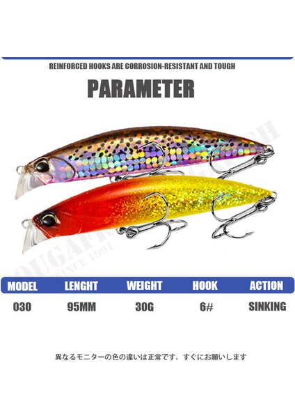 J Tarzı 30GX9.5CM Minnow Balıkçılık Cazibesi 30G Jerkbait Batan Tam Su Pesca Accesorios Mar Sazan Balık Leurre Isca Yapay Angeln Ekipmanları (Yurt Dışından)