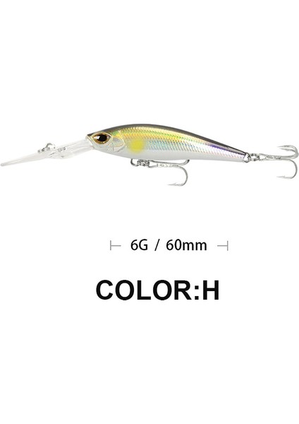 H Tarzı 6 cm 6g Balıkçılık Cazibesi Uzun Dudak Minnow Wobbler Cazibesi Derin Dalış Yüzen Jerkbait Swimbait Yapay Sert Yem Alabalık Bas Yem (Yurt Dışından)