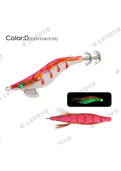 D Tarzı No.3 Boyutu Letoyo 2.5 #3.0 #3.5 # Egi Aydınlık Kalamar Jig Batan Glow Deniz Balıkçılığı Lures Mürekkepbalığı Ahtapot Egı Sutte R Için Yapay Yemler (Yurt Dışından)