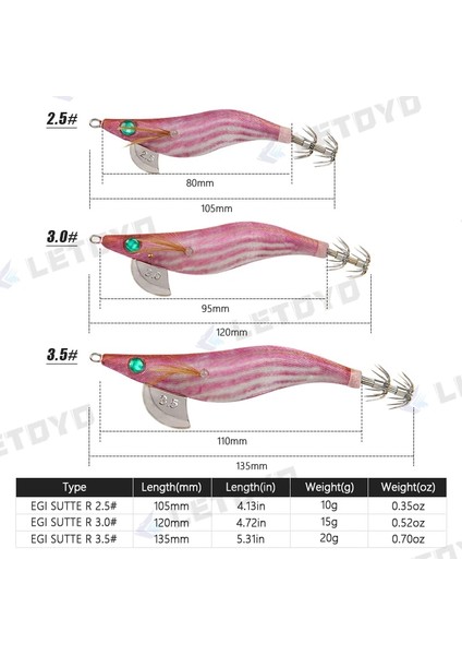 D Tarzı No.3 Boyutu Letoyo 2.5 #3.0 #3.5 # Egi Aydınlık Kalamar Jig Batan Glow Deniz Balıkçılığı Lures Mürekkepbalığı Ahtapot Egı Sutte R Için Yapay Yemler (Yurt Dışından)