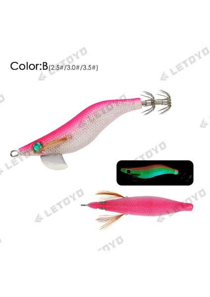 B Tarzı No.3 Boyutu Letoyo 2.5 #3.0 #3.5 # Egi Aydınlık Kalamar Jig Batan Glow Deniz Balıkçılığı Lures Mürekkepbalığı Ahtapot Egı Sutte R Için Yapay Yemler (Yurt Dışından)
