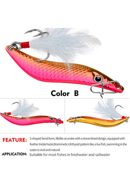B Tarzı 10 gr Metal Vıb Leeers Kaşık Lures 7g 10G 15G 20G Yapay Yem Tüy Kanca ile Gece Olta Takımı Bas Pike Levrek (Yurt Dışından)