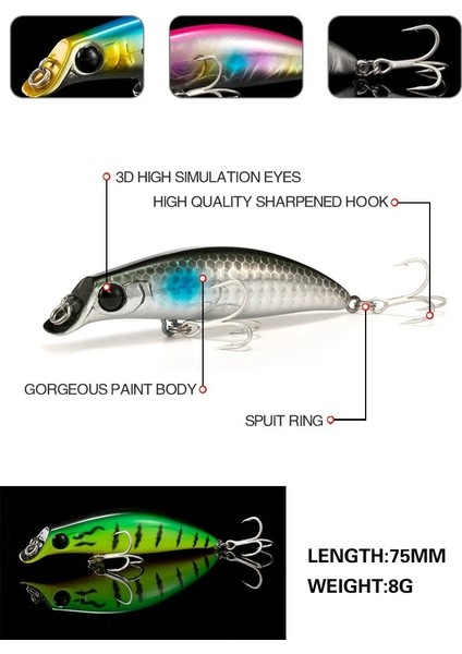 No.7 Tarzı 1 Adet Minnow Balıkçılık Cazibesi Yem Ağırlığı 8gmm Kış Mücadele Pesca Tuzlu Su Lures Articulos De Pesca Isca Yapay Sahte Balık (Yurt Dışından)