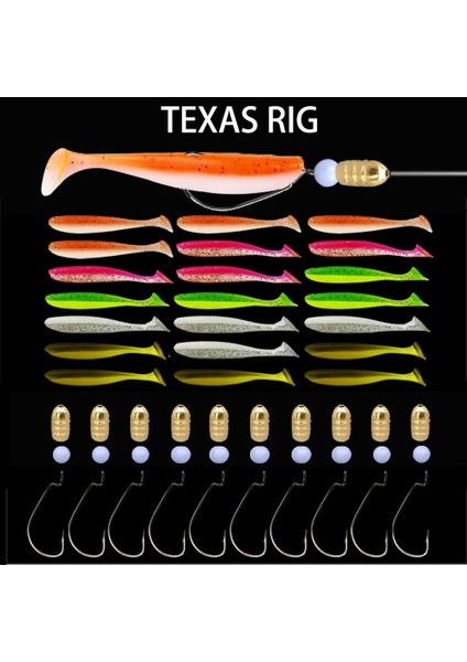 Siyah Stil 5,5 cm Texas Rig Tam Set 5. Silikon Yumuşak Yem Pike Yemi Için Wobblers Balık Oltası Kurşun Şekilli Frenleyici Boncuk Seti Yem Seti (Yurt Dışından)