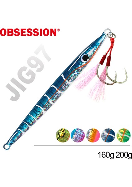 JIG98-4 Stili 160G Obsessıon 160G 200G Büyük Zanaat Jigpara Dikey Uzun Metal Jig Yardımcı Kancalar Tuzlu Su Çipura Yavaş Lavabo Jig Mücadele (Yurt Dışından) fiyatları