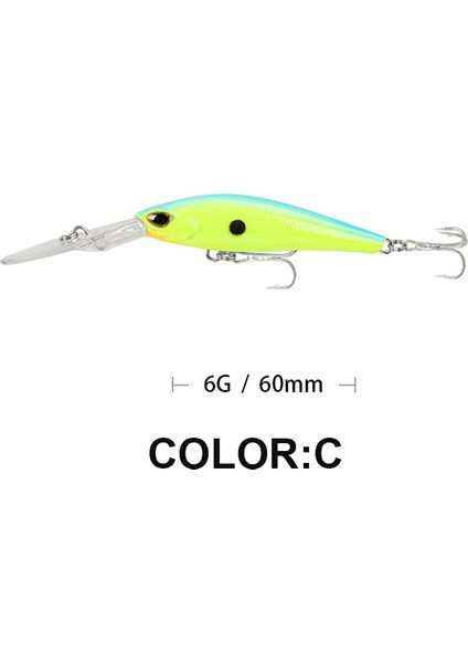 C Tarzı 6 cm 6g Balıkçılık Cazibesi Uzun Dudak Minnow Wobbler Cazibesi Derin Dalış Yüzen Jerkbait Swimbait Yapay Sert Yem Alabalık Bas Yem (Yurt Dışından)