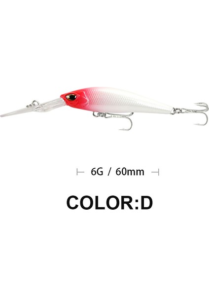D Tarzı 6 cm 6g Balıkçılık Cazibesi Uzun Dudak Minnow Wobbler Cazibesi Derin Dalış Yüzen Jerkbait Swimbait Yapay Sert Yem Alabalık Bas Yem (Yurt Dışından)
