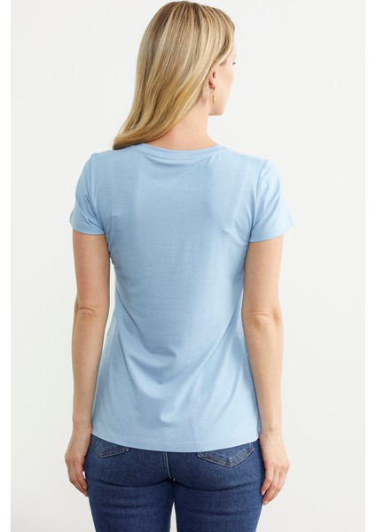 Kelebek Baskılı Basic Tişört - Mavi indirimleri