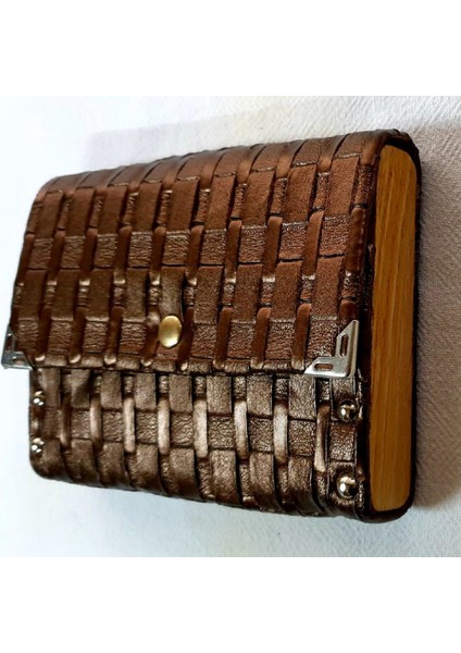 Deri Para Cüzdanı 10 X 14 Cm El Yapımı Çif Kat Deri Yan Kenarları Ahşap