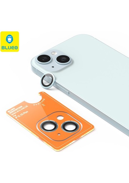 BLUEO iPhone 14 / 14 Plus Original Metal Frame Mavi Kamera Lens Camı Koruyucu - Çerçeve